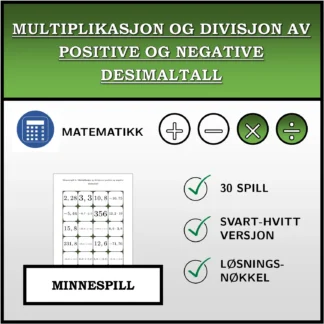 Memoryspill: Multiplikasjon og divisjon av positive og negative desimaltall