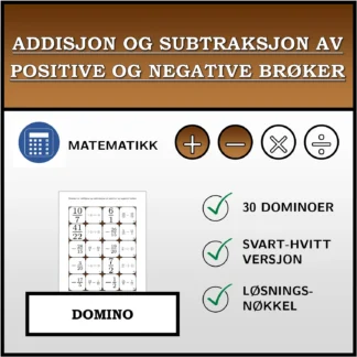Domino: Addisjon og subtraksjon av positive og negative brøker