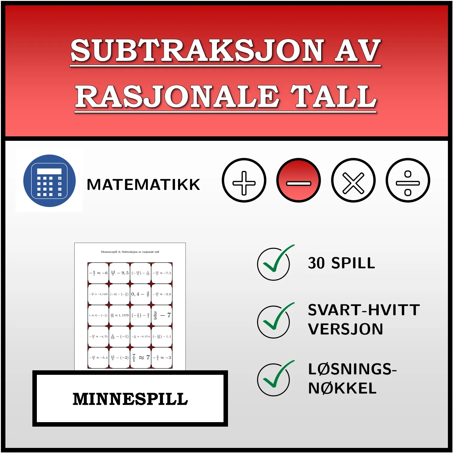 Memoryspill: Subtraksjon av rasjonale tall