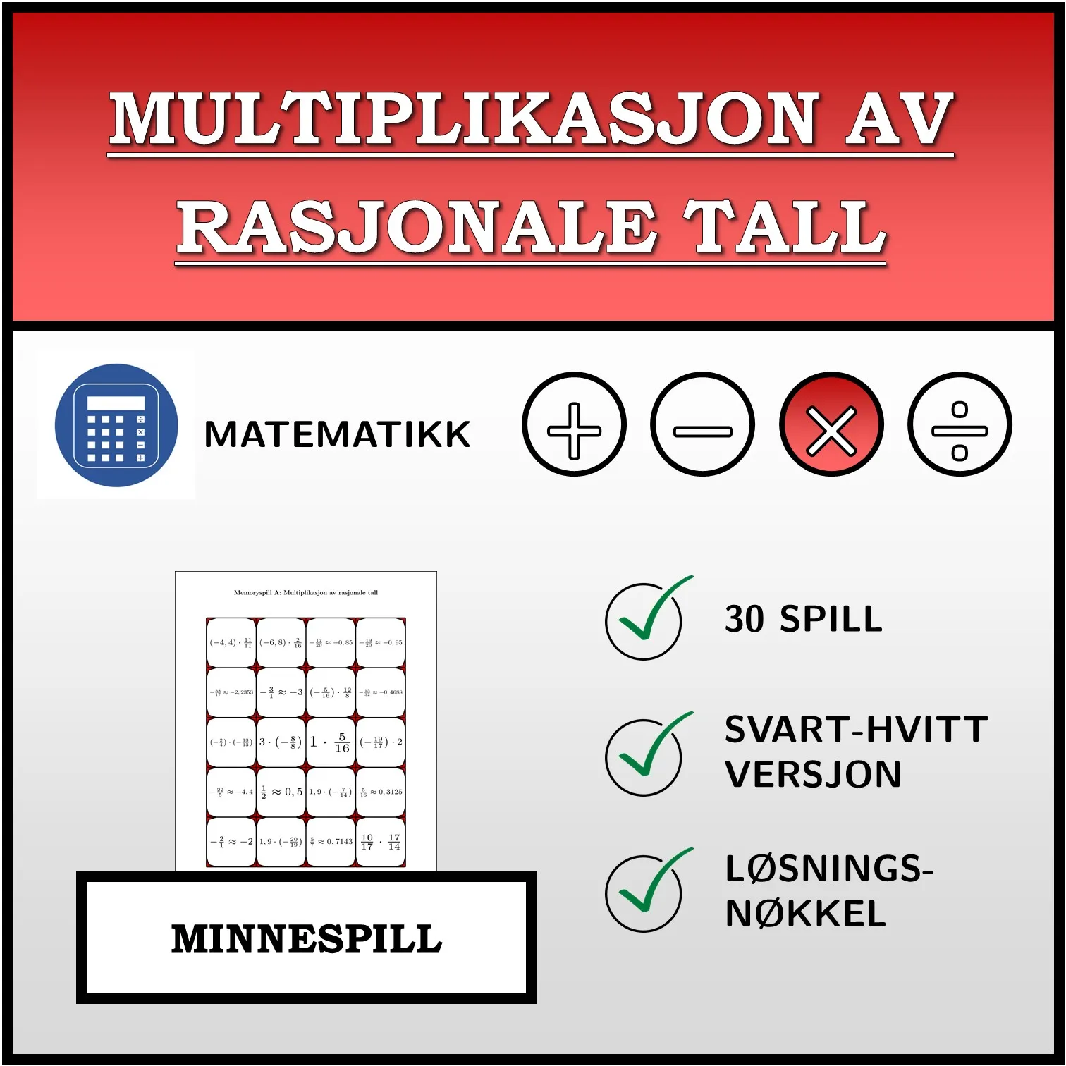 Memoryspill: Multiplikasjon av rasjonale tall