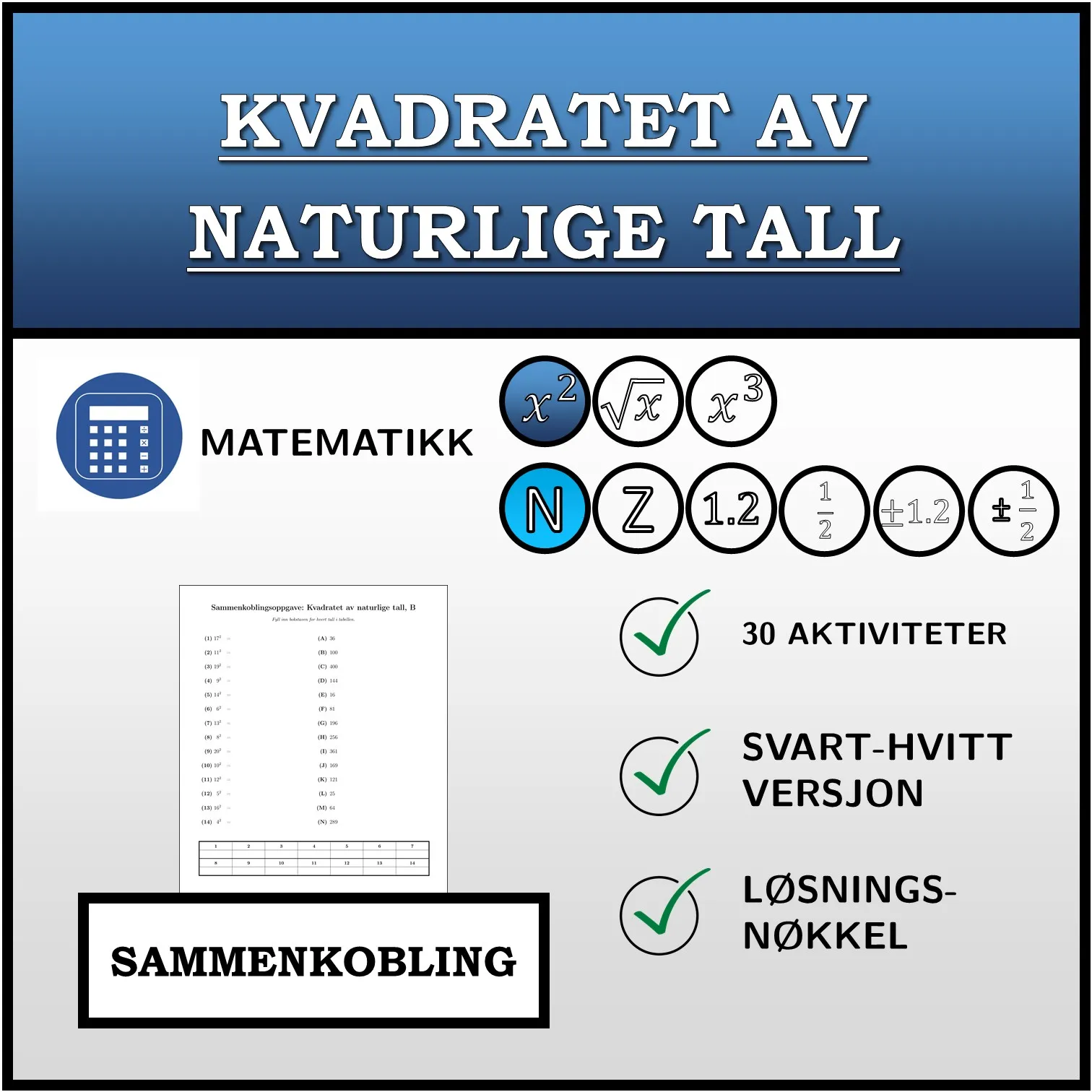 Sammenkoblingsoppgave: Kvadratet av naturlige tall