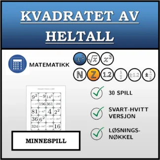 Memoryspill: Kvadratet av heltall