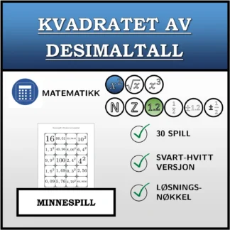 Memoryspill: Kvadratet av desimaltall