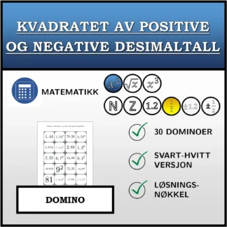 Domino: Kvadratet av positive og negative desimaltall
