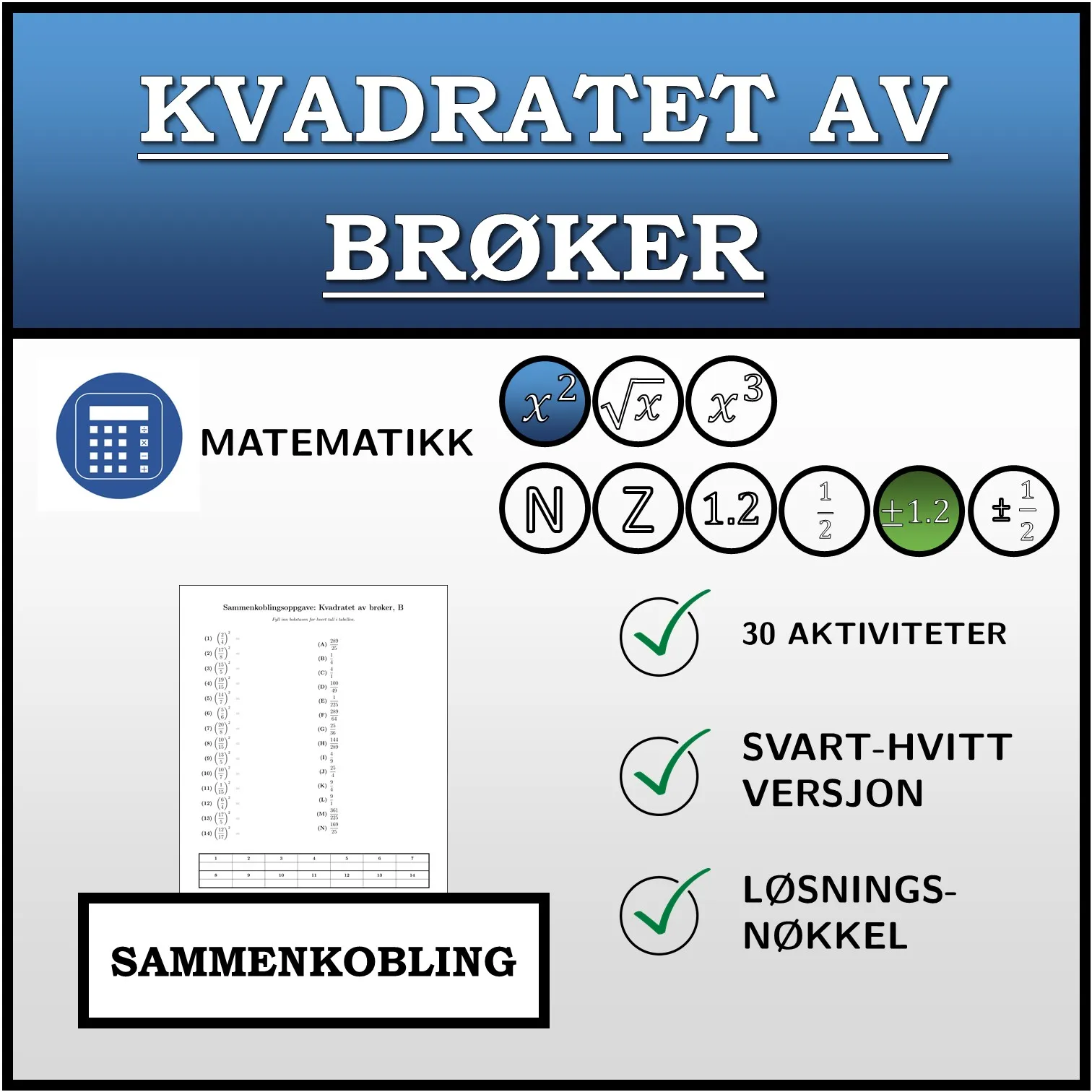 Sammenkoblingsoppgave: Kvadratet av brøker