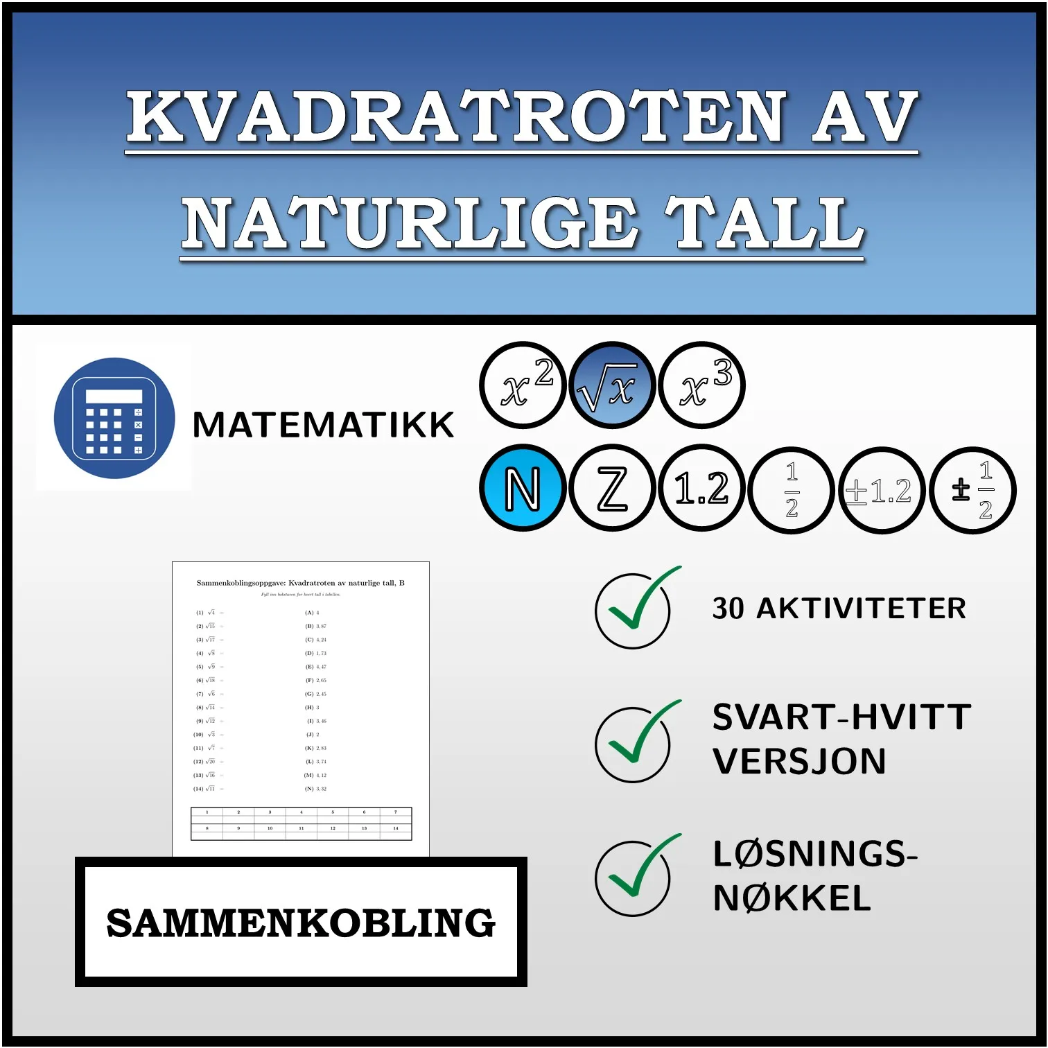 Sammenkoblingsoppgave: Kvadratroten av naturlige tall