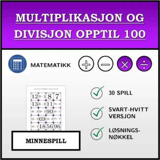 Memoryspill: Multiplikasjon og divisjon opptil 100