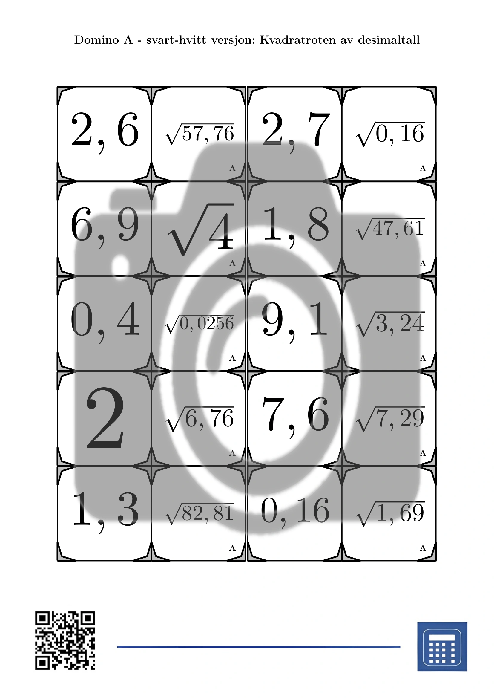 Domino: Kvadratroten av desimaltall - Bilde 3