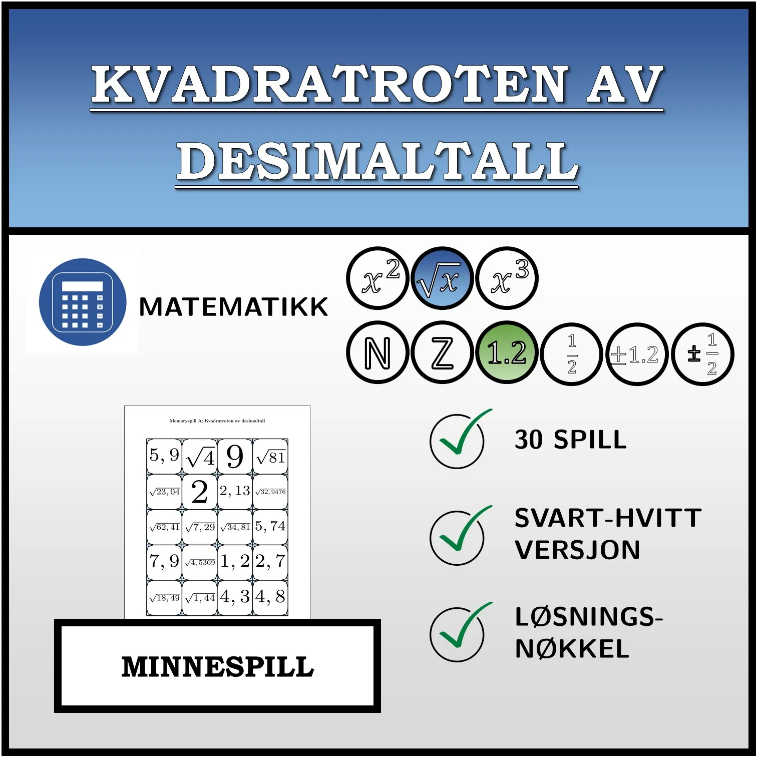 Memoryspill: Kvadratroten av desimaltall