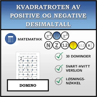 Domino: Kvadratroten av positive og negative desimaltall