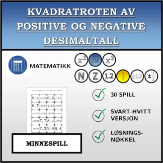 Memoryspill: Kvadratroten av positive og negative desimaltall