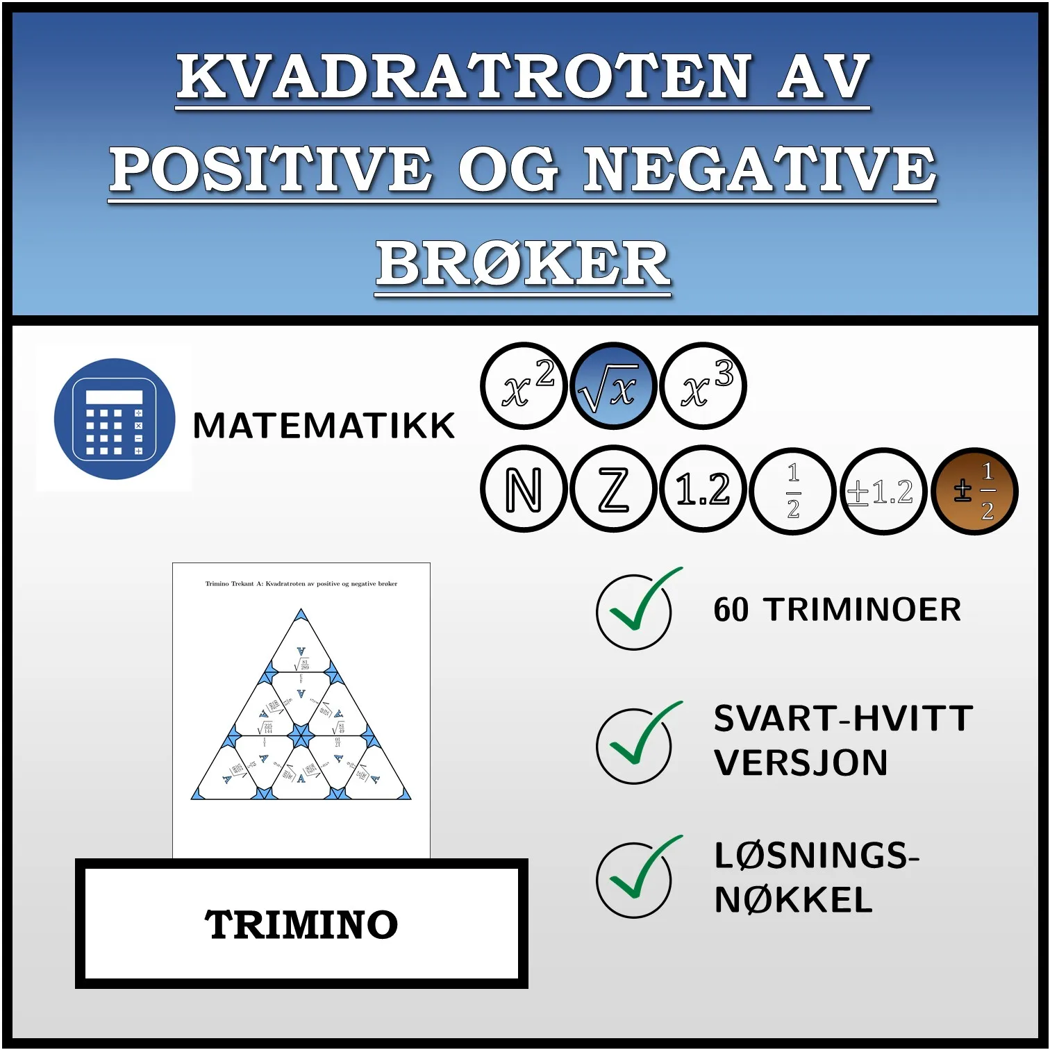 Trimino: Kvadratroten av positive og negative brøker
