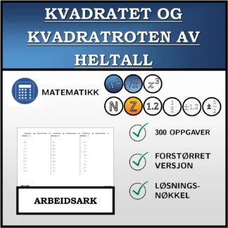 Arbeidsark: Kvadratet og kvadratroten av heltall