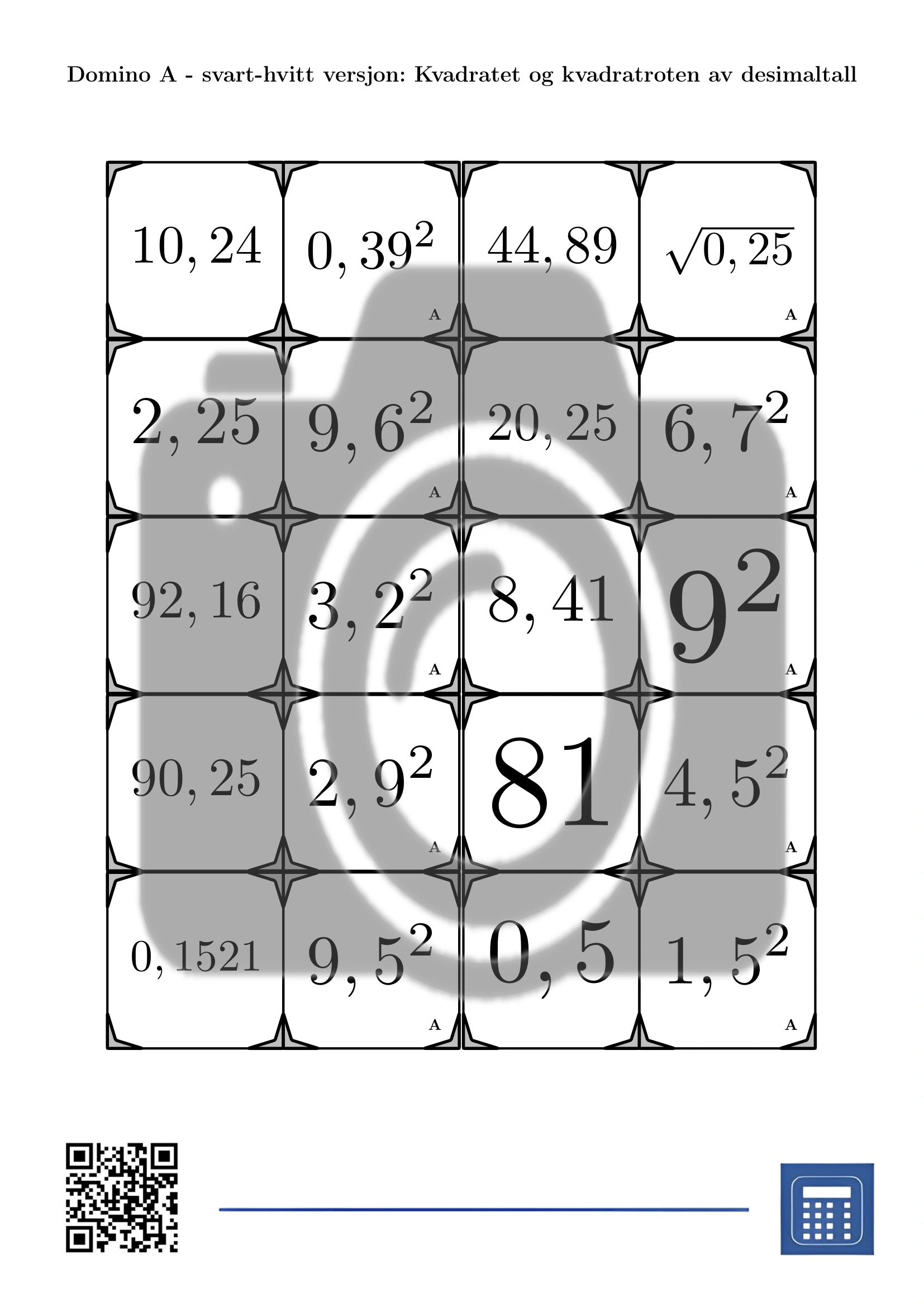 Domino: Kvadratet og kvadratroten av desimaltall - Bilde 3