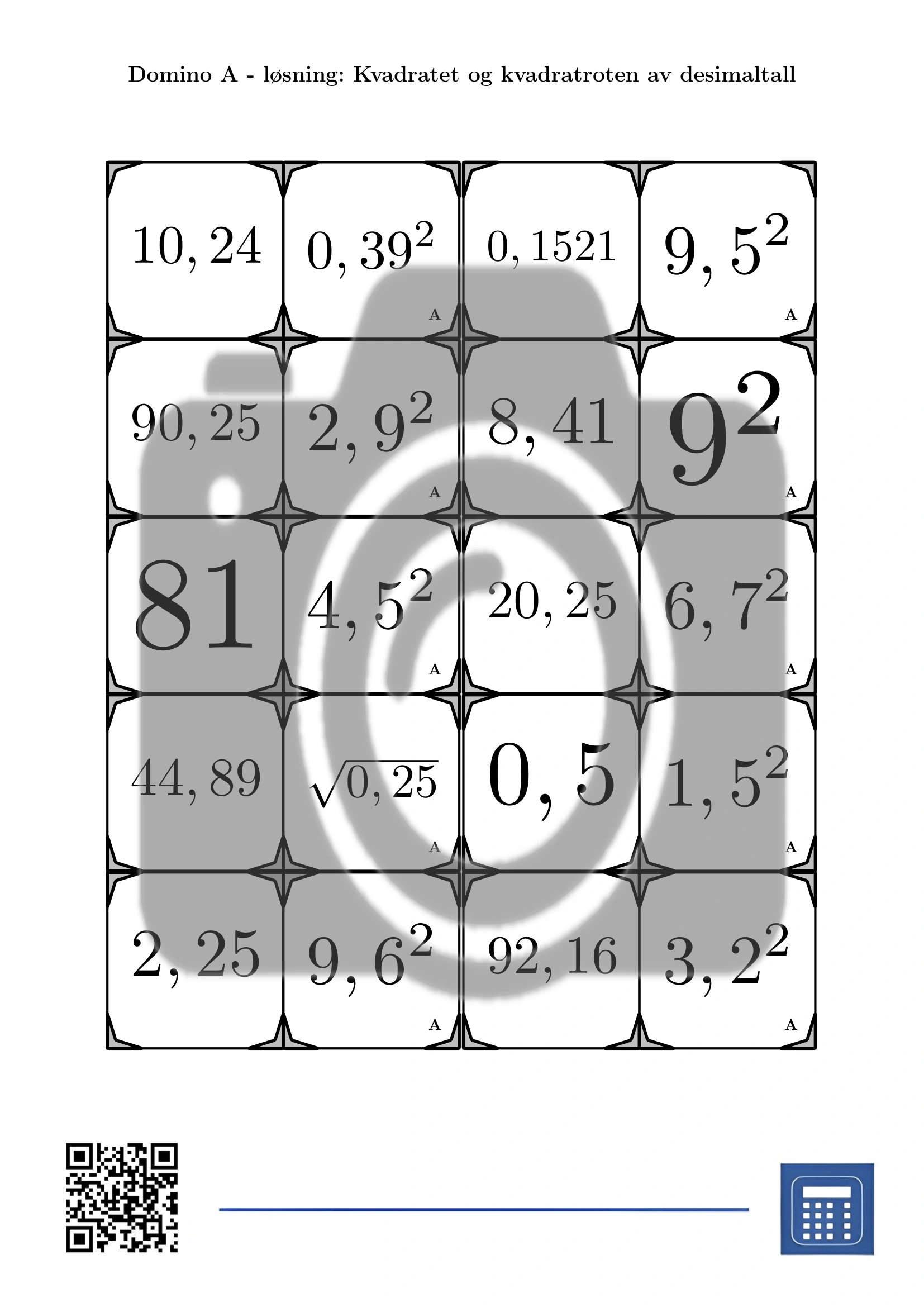 Domino: Kvadratet og kvadratroten av desimaltall - Bilde 4