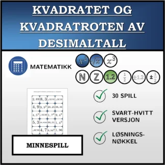 Memoryspill: Kvadratet og kvadratroten av desimaltall