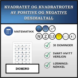Domino: Kvadratet og kvadratroten av positive og negative desimaltall