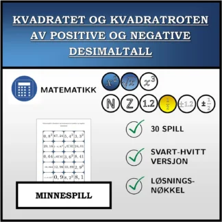 Memoryspill: Kvadratet og kvadratroten av positive og negative desimaltall